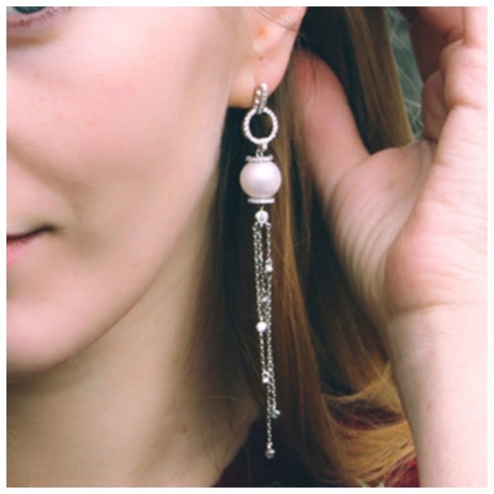 Swarovski Crystals & Pearl The Eleeta Long Earrings - Picture 4 of 4
